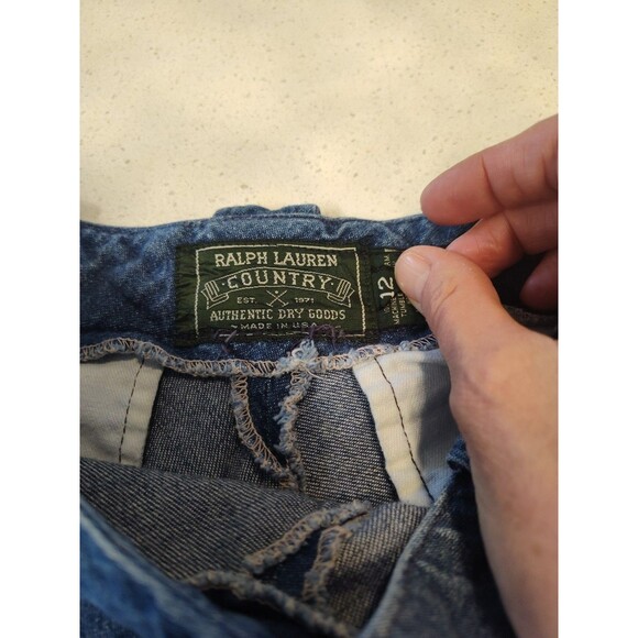 Ralph Lauren Country Denim Skirt Long Bell Shape Leather Pocket Accents Made USA - Picture 3 of 13